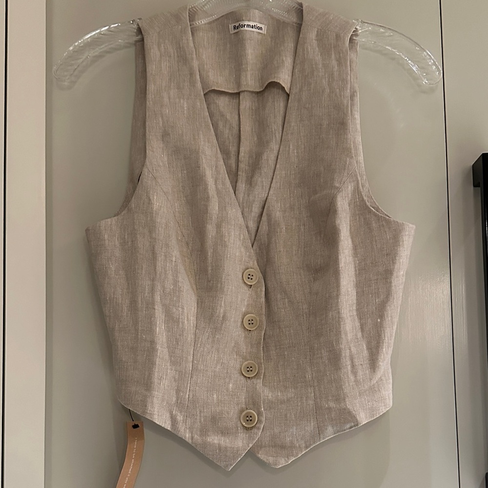 Reformation Beige Linen Button Front Vest
